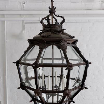 Monumental 1920s Carved Hardwood Versailles Lantern 6 Available France