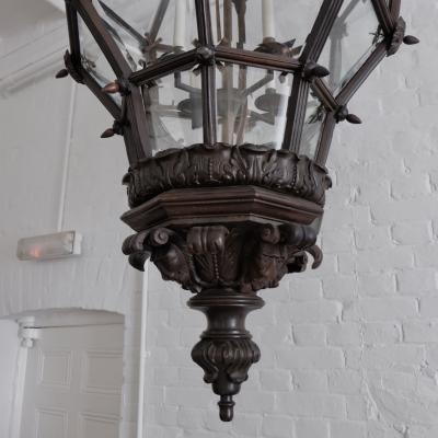 Monumental 1920s Carved Hardwood Versailles Lantern 6 Available France