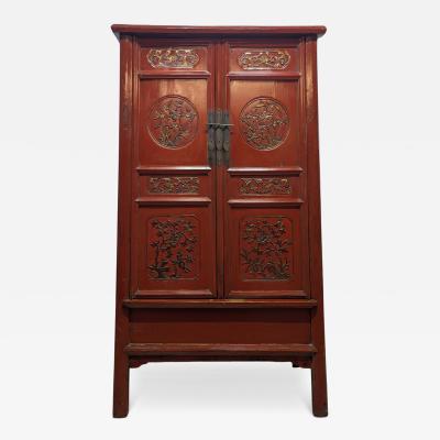 Monumental 19th Century Chinese Fujian Red Lacquer Gilt Tapered Cabinet