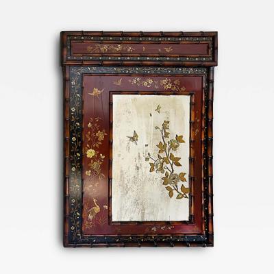 Monumental 19th Century Japanese Painted Mirror with Lacquer Gilt Faux Bamboo
