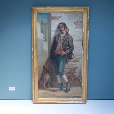 Monumental 19th century painting ofoa dubious character signed France