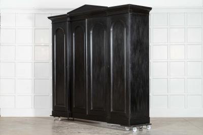 Monumental 19thC Ebonised English Ash Breakfront Linen Cupboard
