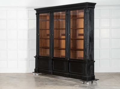 Monumental 19thC Ebonised English Mahogany Breakfront Library Bookcase