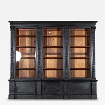 Monumental 19thC Ebonised English Mahogany Breakfront Library Bookcase