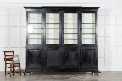 Monumental 19thC English Ebonised Mahogany Glazed Breakfront Bookcase
