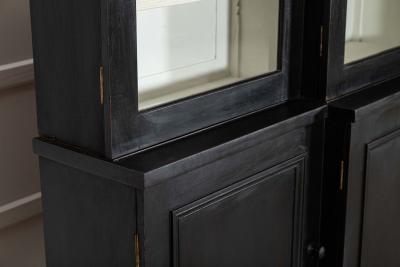 Monumental 19thC English Ebonised Mahogany Glazed Breakfront Bookcase