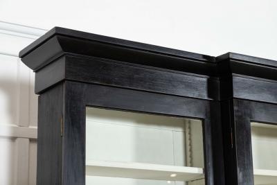 Monumental 19thC English Ebonised Mahogany Glazed Breakfront Bookcase