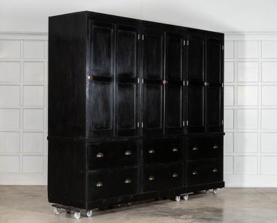 Monumental 19thC English Ebonised Oak Pine Housekeepers Cupboard
