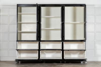 Monumental 19thC English Ebonised Oak Pine Housekeepers Cupboard