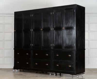 Monumental 19thC English Ebonised Oak Pine Housekeepers Cupboard