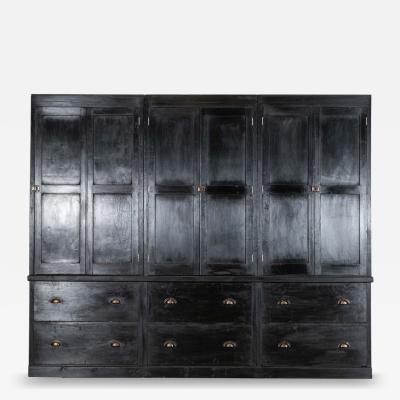 Monumental 19thC English Ebonised Oak Pine Housekeepers Cupboard