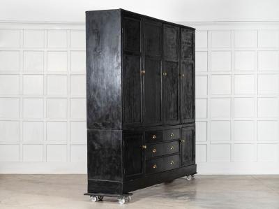 Monumental 19thC English Ebonised Pine Housekeepers Cupboard