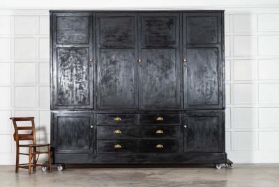 Monumental 19thC English Ebonised Pine Housekeepers Cupboard
