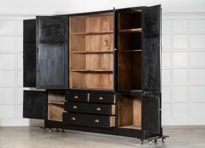 Monumental 19thC English Ebonised Pine Housekeepers Cupboard