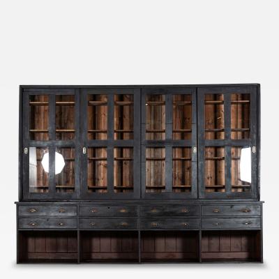 Monumental 19thC English Ebonised Pine Housekeepers Haberdashery Cabinet