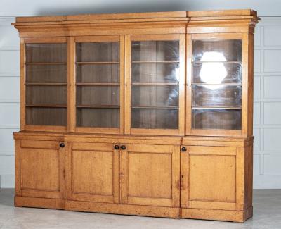 Monumental 19thC English Glazed Oak Breakfront Bookcase
