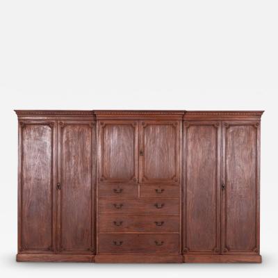 Monumental 19thC English Mahogany Breakfront Compactum Wardrobe