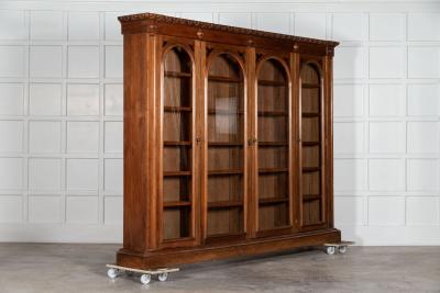 Monumental 19thC English Pine Arched Glazed Bookcase