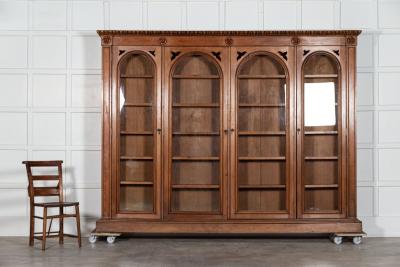 Monumental 19thC English Pine Arched Glazed Bookcase