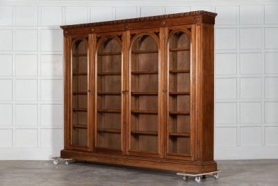 Monumental 19thC English Pine Arched Glazed Bookcase
