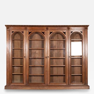 Monumental 19thC English Pine Arched Glazed Bookcase