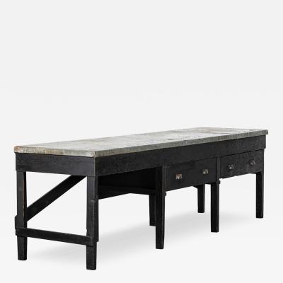 Monumental 19thC English Pine Ebonised Work Table