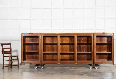 Monumental 19thC French Walnut Breakfront Glazed Bookcase