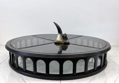 Monumental 91 Mid Century Ebonized Walnut and Glass Arcade Coffee Table