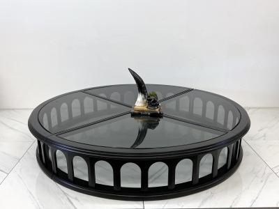 Monumental 91 Mid Century Ebonized Walnut and Glass Arcade Coffee Table