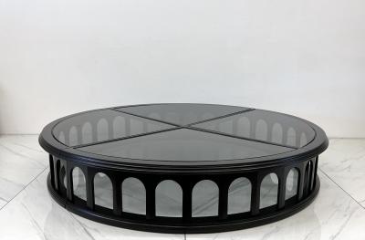 Monumental 91 Mid Century Ebonized Walnut and Glass Arcade Coffee Table