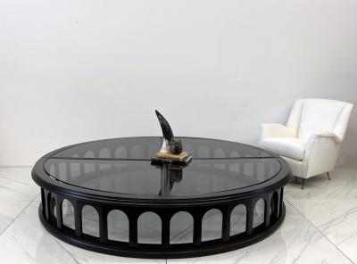 Monumental 91 Mid Century Ebonized Walnut and Glass Arcade Coffee Table