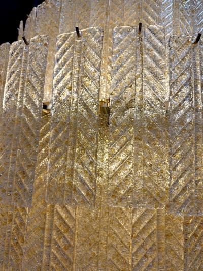 Monumental Amber Textured Glass Leaf Tiered Chandelier