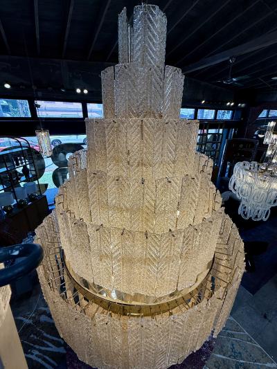 Monumental Amber Textured Glass Leaf Tiered Chandelier