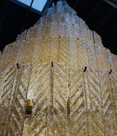 Monumental Amber Textured Glass Leaf Tiered Chandelier