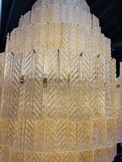 Monumental Amber Textured Glass Leaf Tiered Chandelier