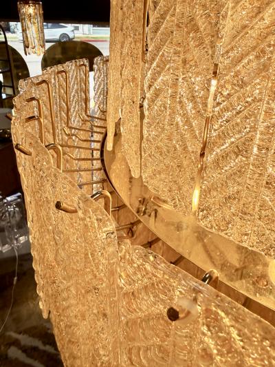 Monumental Amber Textured Glass Leaf Tiered Chandelier