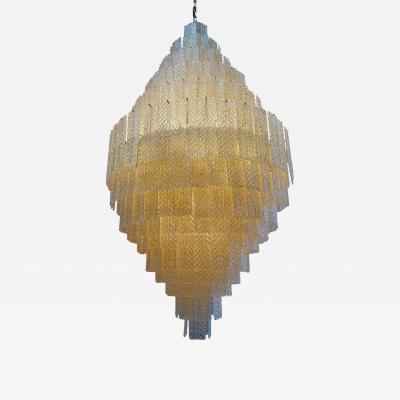 Monumental Amber Textured Glass Leaf Tiered Chandelier