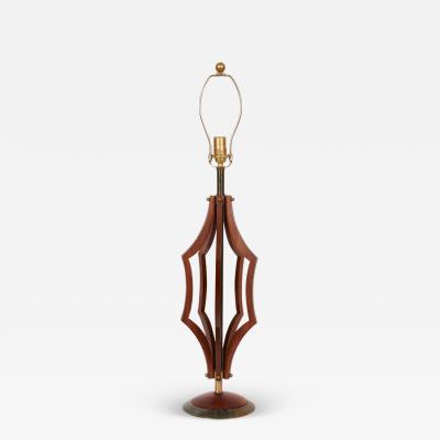 Monumental American Mid Century Geometric Cut Out Walnut Table Lamp circa 1960