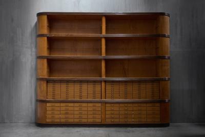 Monumental Art Deco Display Cabinet with Drawers Italy Mid 20th Century