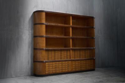 Monumental Art Deco Display Cabinet with Drawers Italy Mid 20th Century