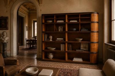 Monumental Art Deco Display Corner Cabinet Italy Mid 20th Century