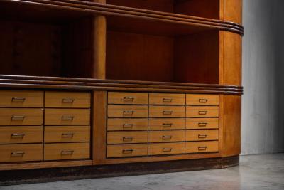 Monumental Art Deco Display Corner Cabinet with Drawers Italy Mid 20th Century