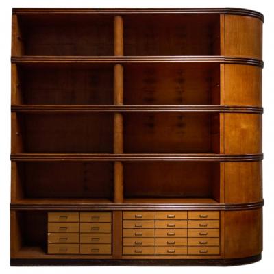 Monumental Art Deco Display Corner Cabinet with Drawers Italy Mid 20th Century