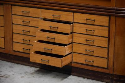 Monumental Art Deco Display Corner Cabinet with Drawers Italy Mid 20th Century
