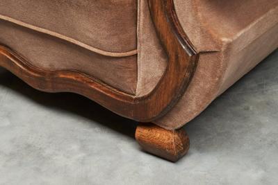 Monumental Art Deco Lounge Chair in Velvet and Oak 1930s