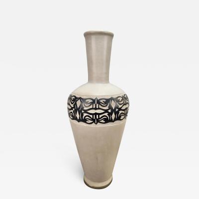 Monumental Boho Chic Moroccan off White Black Pottery Floor Vase or Urn