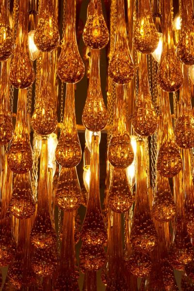 Monumental Brass and Murano Glass Tear Drop Flush Mount attr to Barovier Toso