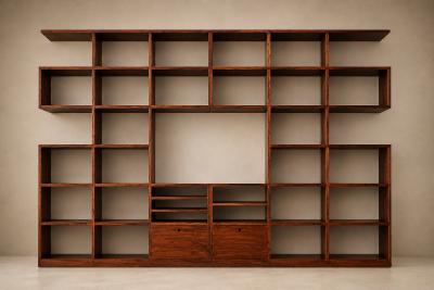 Monumental Brazilian Modern Bookshelf in Solid Rosewood with Storage Brazil