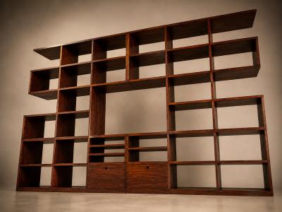 Monumental Brazilian Modern Bookshelf in Solid Rosewood with Storage Brazil