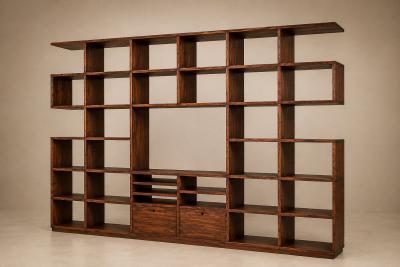Monumental Brazilian Modern Bookshelf in Solid Rosewood with Storage Brazil